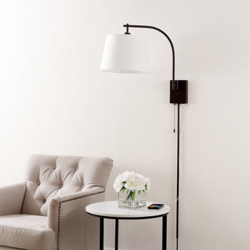 Gosling 22.5" Mid-Century Modern Plug-In or Hardwired Iron LED Gooseneck Swing Arm Wall Sconce with Pull-Chain and USB Charging Port - JONATHAN Y
